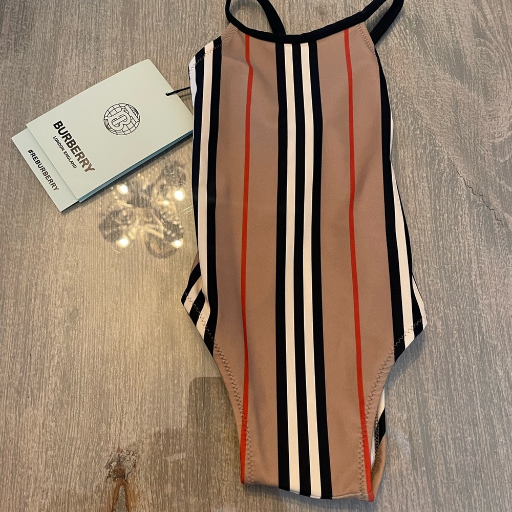 Burberry Kids Striped One Piece - Beige and Black